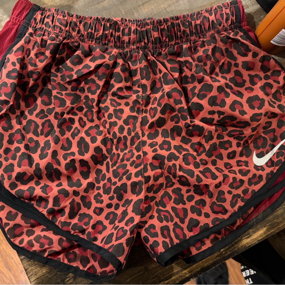 Nike Maroon Cheetah print Dri-FIT Athletic shorts with White Swoosh
